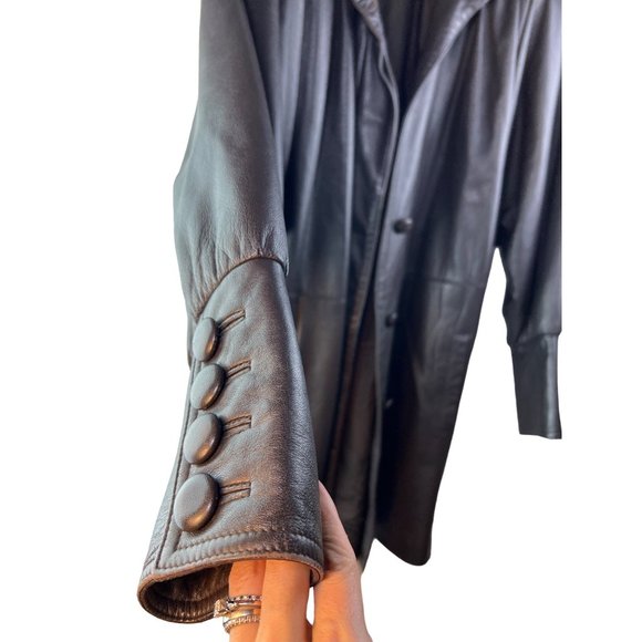 Vintage Leather Dress Black Coat - Picture 1 of 10